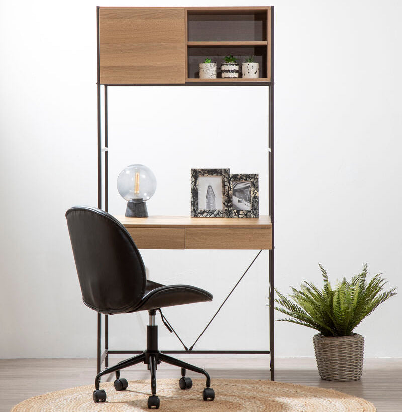Natural Oak Effect Desk with Drawer and Shelves | Bradbury