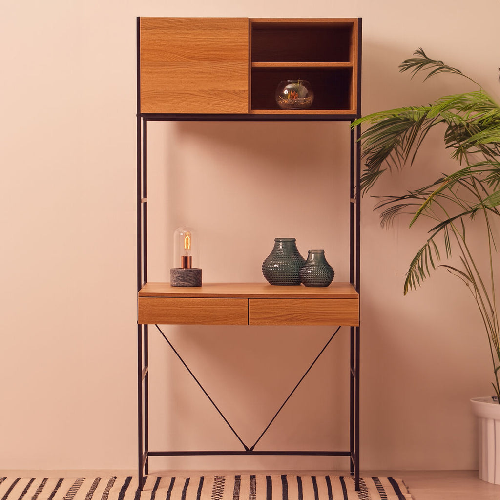 Natural Oak Effect Desk with Drawer and Shelves | Bradbury