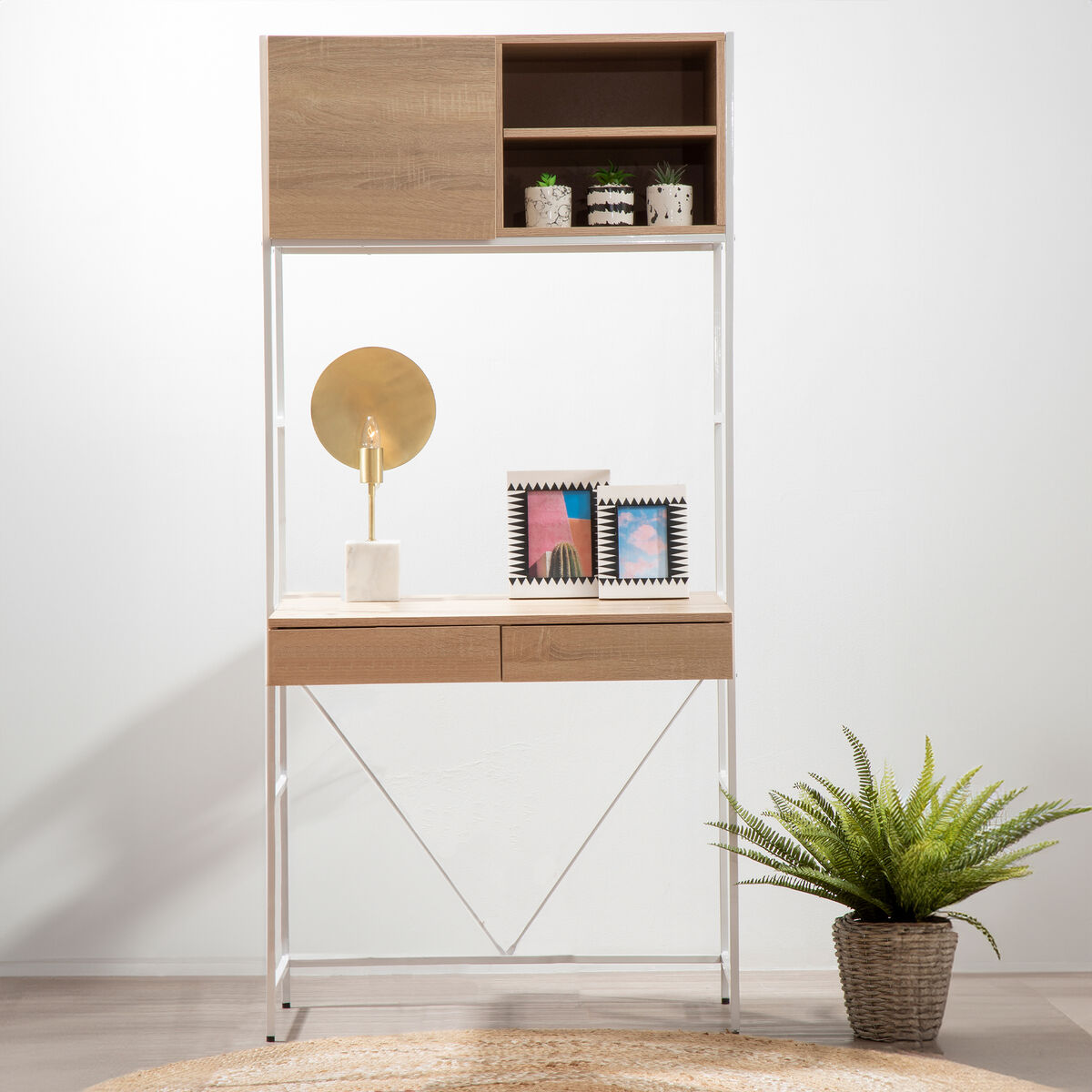 Natural Oak Veneer Effect 2 Drawer Desk | Bradbury
