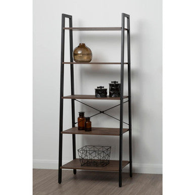 Five Tier Dark Oak Veneer Ladder Shelf Unit | Bradbury