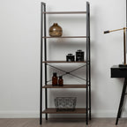 Five Tier Dark Oak Veneer Ladder Shelf Unit | Bradbury