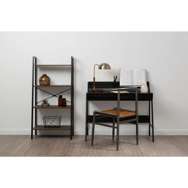 Four Tier Dark Oak Veneer Ladder Shelf Unit | Bradbury