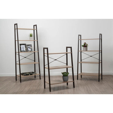 Four Tier Grey Oak Veneer Ladder Shelf Unit | Bradbury