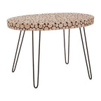 Natural Fir Wood Disc Mosaic Oval Coffee Table with Black Metal Hairpin Legs, Lacuna