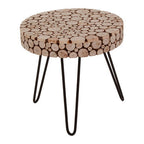 Natural Fir Wood Disc Mosaic Round Coffee Table with Black Metal Hairpin Legs | Lacuna
