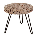 Natural Fir Wood Disc Mosaic Round Coffee Table with Black Metal Hairpin Legs | Lacuna
