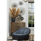 Natural Fir Wood Disc Mosaic Round Coffee Table with Black Metal Hairpin Legs | Lacuna
