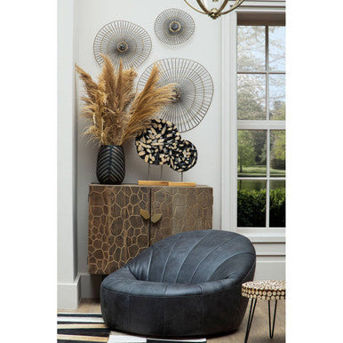 Natural Fir Wood Disc Mosaic Round Coffee Table with Black Metal Hairpin Legs | Lacuna