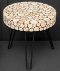 Natural Fir Wood Disc Mosaic Round Coffee Table with Black Metal Hairpin Legs | Lacuna