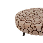 Natural Fir Wood Disc Mosaic Round Coffee Table with Black Metal Hairpin Legs | Lacuna