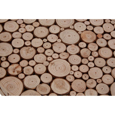 Natural Fir Wood Disc Mosaic Round Coffee Table with Black Metal Hairpin Legs | Lacuna