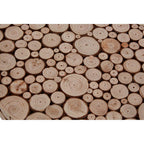 Natural Fir Wood Disc Mosaic Round Coffee Table with Black Metal Hairpin Legs | Lacuna