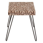 Distressed Fir Wood and Disc Top Square Side Table with Hairpin Legs, Lacuna