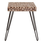 Distressed Fir Wood and Disc Top Square Side Table with Hairpin Legs, Lacuna