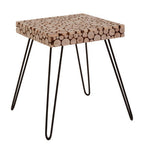 Distressed Fir Wood and Disc Top Square Side Table with Hairpin Legs, Lacuna