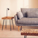 Distressed Fir Wood and Disc Top Square Side Table with Hairpin Legs, Lacuna