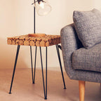 Distressed Fir Wood and Disc Top Square Side Table with Hairpin Legs, Lacuna