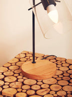 Distressed Fir Wood and Disc Top Square Side Table with Hairpin Legs, Lacuna