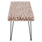 Distressed Fir Wood Disc Top Coffee Table with Black Hairpin Legs, Lacuna