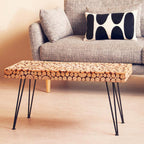 Distressed Fir Wood Disc Top Coffee Table with Black Hairpin Legs, Lacuna