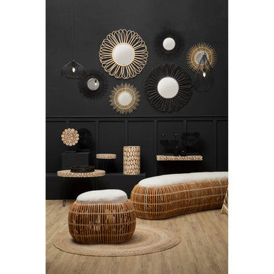 Distressed Fir Wood Disc Top Coffee Table with Black Hairpin Legs, Lacuna