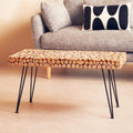 Distressed Fir Wood Disc Top Coffee Table with Black Hairpin Legs, Lacuna