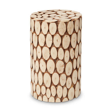 Distressed Fir Wood Mosaic Side Table and Stool, Lacuna