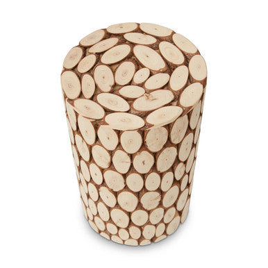 Distressed Fir Wood Mosaic Side Table and Stool, Lacuna