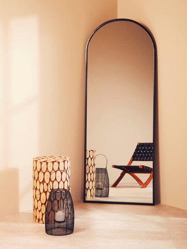 Distressed Fir Wood Mosaic Side Table and Stool, Lacuna
