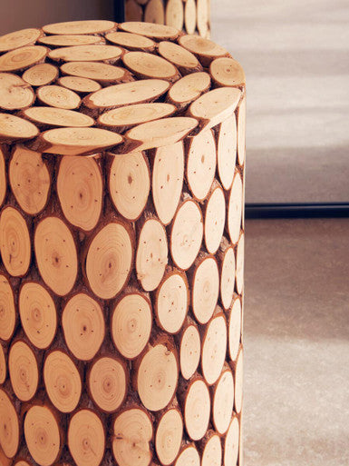 Distressed Fir Wood Mosaic Side Table and Stool | Lacuna