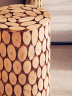 Distressed Fir Wood Mosaic Side Table and Stool | Lacuna