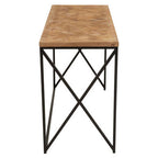 Natural Fir Wood Top Console Table with Black Metal Legs | Kickford