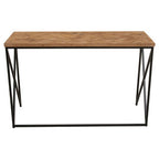 Natural Fir Wood Top Console Table with Black Metal Legs | Kickford