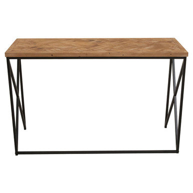 Natural Fir Wood Top Console Table with Black Metal Legs | Kickford