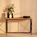 Natural Fir Wood Top Console Table with Black Metal Legs | Kickford