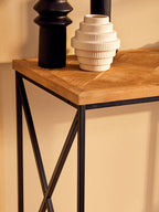 Natural Fir Wood Top Console Table with Black Metal Legs | Kickford