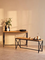 Natural Fir Wood Top Console Table with Black Metal Legs | Kickford