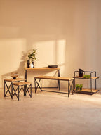 Natural Fir Wood Top Console Table with Black Metal Legs | Kickford