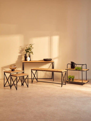 Natural Fir Wood Top Console Table with Black Metal Legs | Kickford