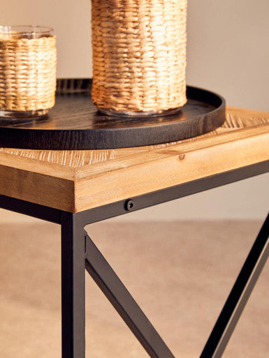 Natural Fir Wood Coffee Table with Black Metal Legs | Kickford