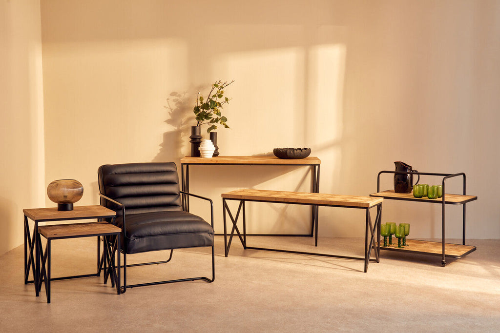 Natural Fir Wood Coffee Table with Black Metal Legs | Kickford