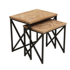 Natural Parquet Fir Wood Set of Two Nesting Tables with Black Metal Frame | Kickford