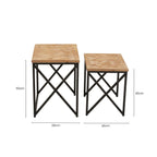 Natural Parquet Fir Wood Set of Two Nesting Tables with Black Metal Frame | Kickford