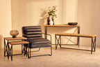 Natural Parquet Fir Wood Set of Two Nesting Tables with Black Metal Frame | Kickford