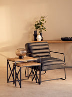 Natural Parquet Fir Wood Set of Two Nesting Tables with Black Metal Frame | Kickford