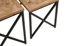 Natural Parquet Fir Wood Set of Two Nesting Tables with Black Metal Frame | Kickford