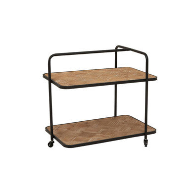 Natural 2 Tier Trolley with Parquet Pattern | Kickford