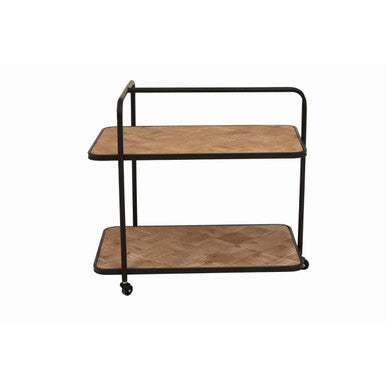 Natural 2 Tier Trolley with Parquet Pattern | Kickford
