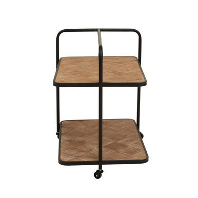 Natural 2 Tier Trolley with Parquet Pattern | Kickford