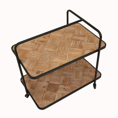 Natural 2 Tier Trolley with Parquet Pattern | Kickford